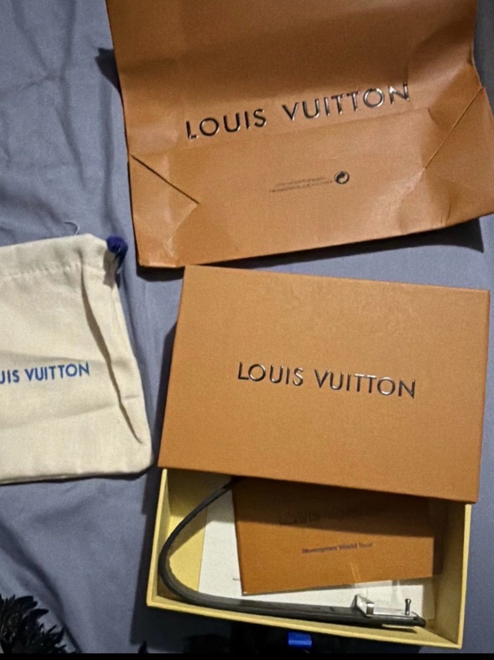 Louis Vuitton Men’s Leather Strap in Tan and Silver Hardware